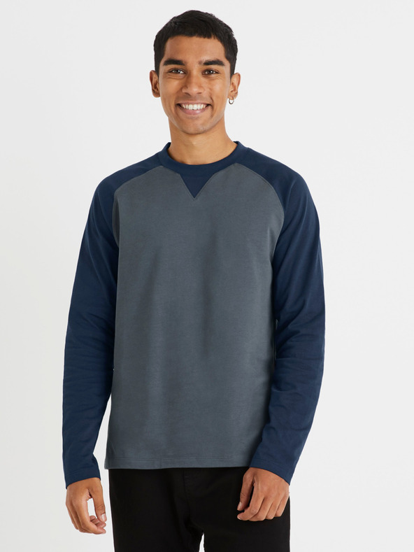 Celio Modro-šedé pánské tričko s dlouhým rukávem tričko Celio Cesolrag