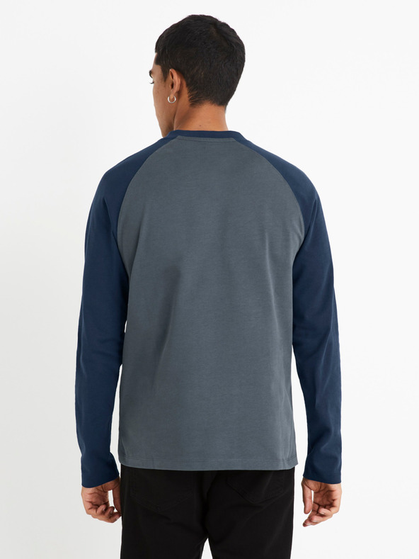 Celio Modro-šedé pánské tričko s dlouhým rukávem tričko Celio Cesolrag