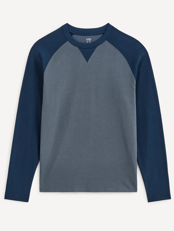 Celio Modro-šedé pánské tričko s dlouhým rukávem tričko Celio Cesolrag