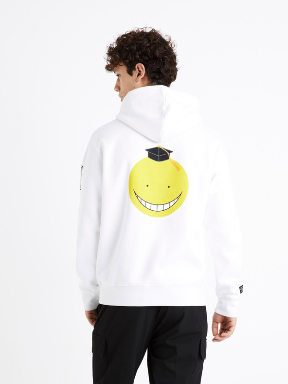 Celio Bílá pánská mikina s potiskem na zádech Celio Assassination Classroom