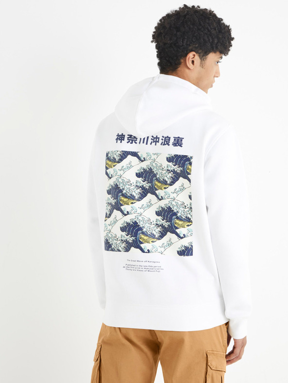 Celio Bílá mikina s kapucí  Celio Hokusai
