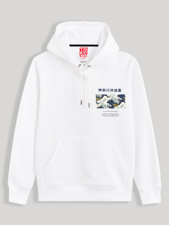 Celio Bílá mikina s kapucí  Celio Hokusai
