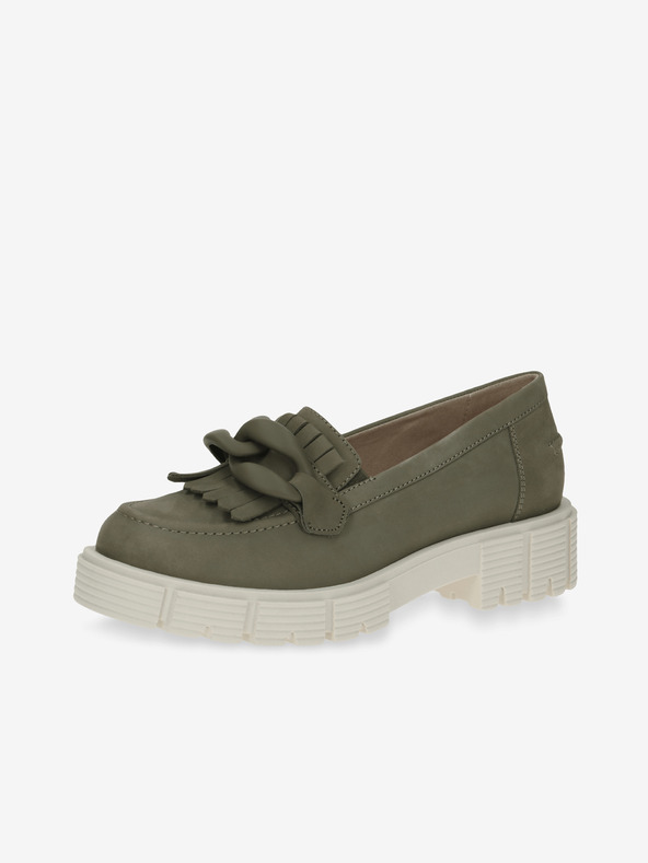 Caprice Khaki dámské semišové mokasíny na platformě Caprice