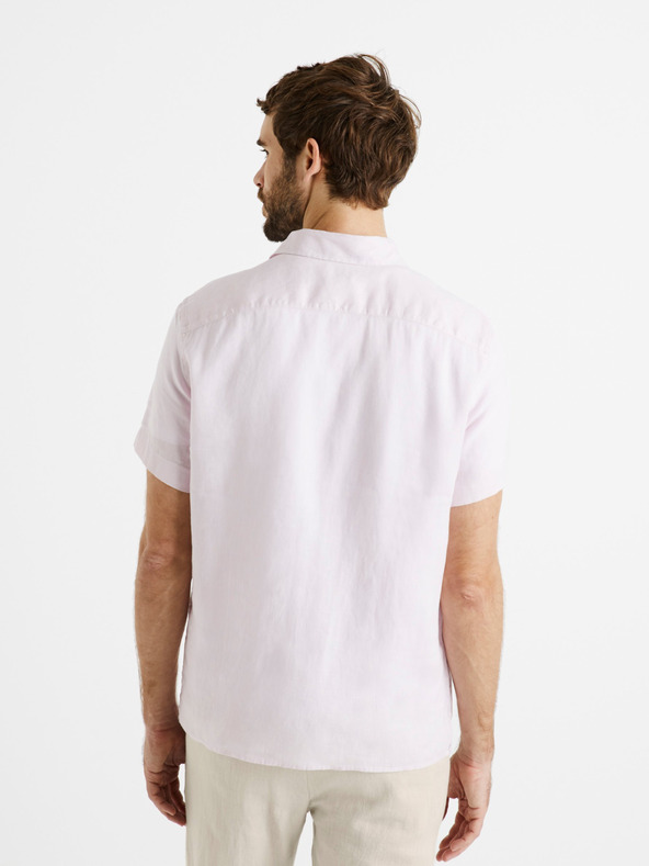 Celio Světle růžová pánská lněná košile Celio Damarlin
