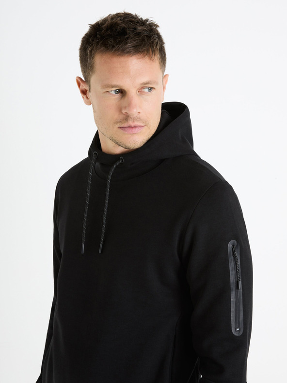 Celio Černá pánská mikina s kapucí Celio Feyokehood