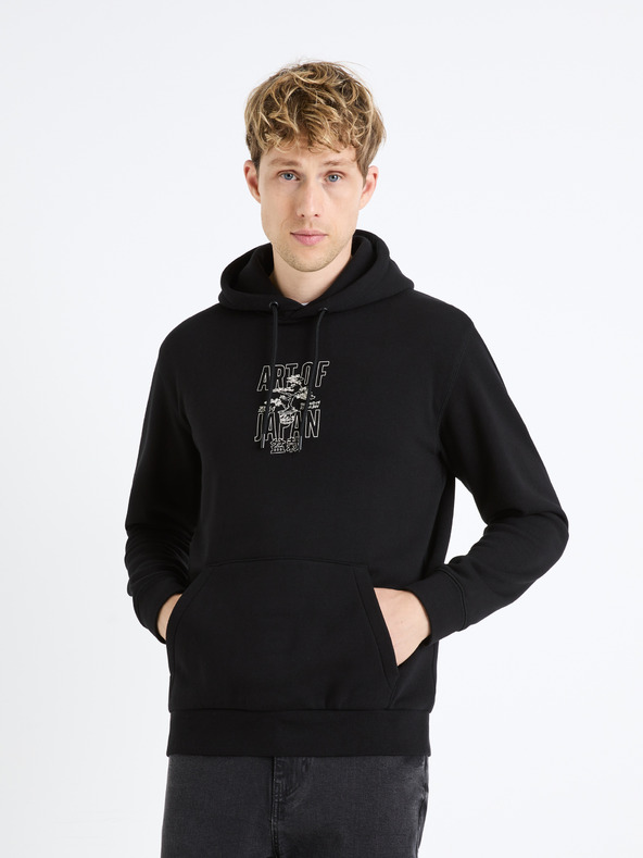 Celio Černá pánská mikina s kapucí Celio Fejabowl