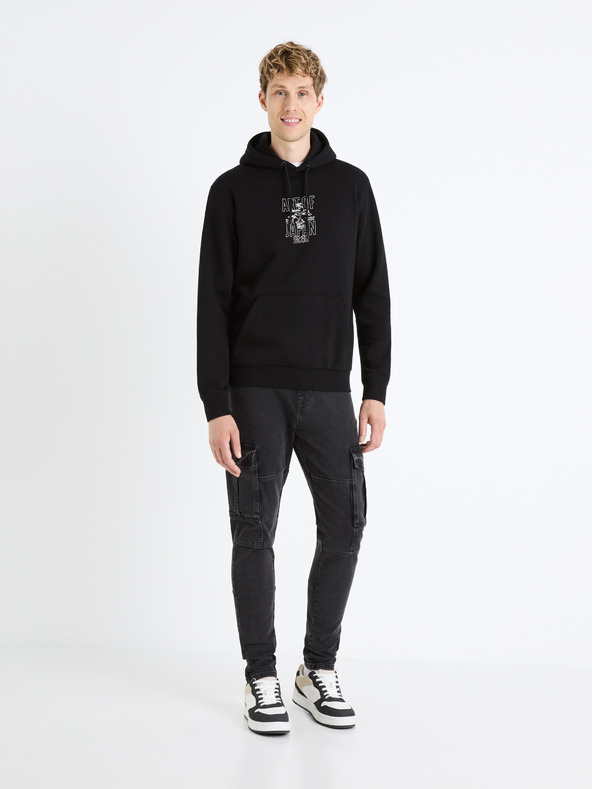 Celio Černá pánská mikina s kapucí Celio Fejabowl