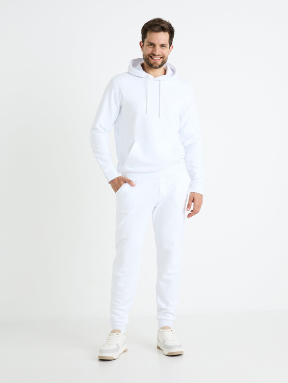 Celio Bílá pánská mikina s kapucí Celio Fesix