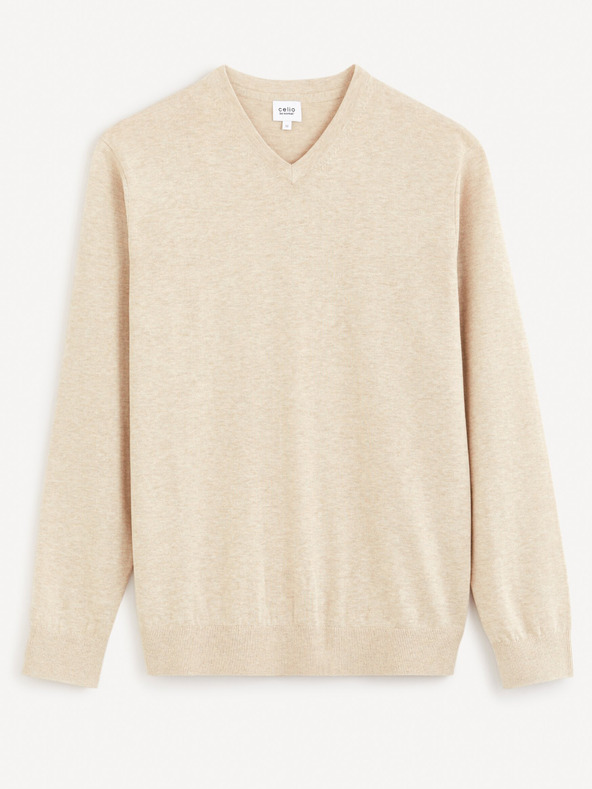 Celio Béžový pánský basic svetr Celio Decotonv