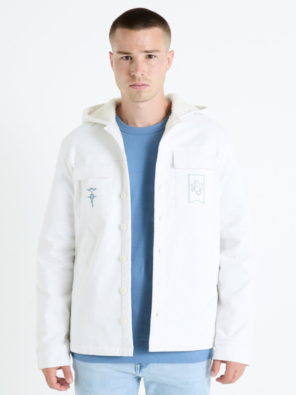 Celio Bílá pánská zimní bunda s umělým kožíškem Celio Fullmetal Alchemist