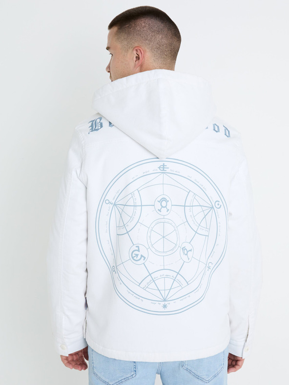 Celio Bílá pánská zimní bunda s umělým kožíškem Celio Fullmetal Alchemist