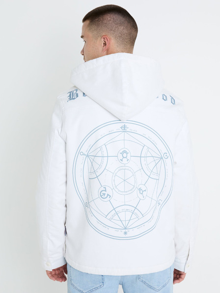 Celio Bílá pánská zimní bunda s umělým kožíškem Celio Fullmetal Alchemist