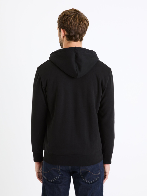 Celio Černá pánská zateplená mikina na zip s kapucí Celio Fesherpax