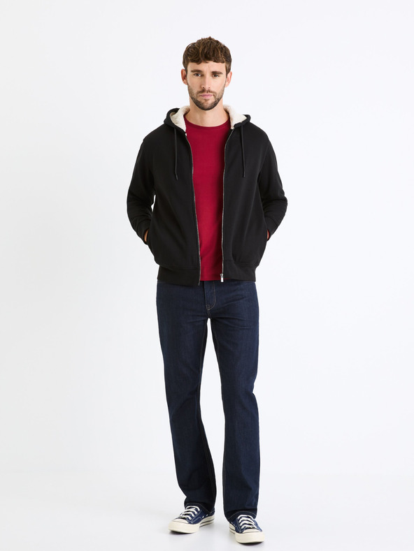 Celio Černá pánská zateplená mikina na zip s kapucí Celio Fesherpax