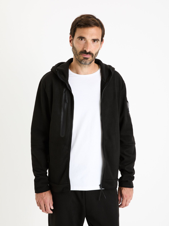 Celio Černá pánská mikina na zip s kapucí Celio Fecoldyoke