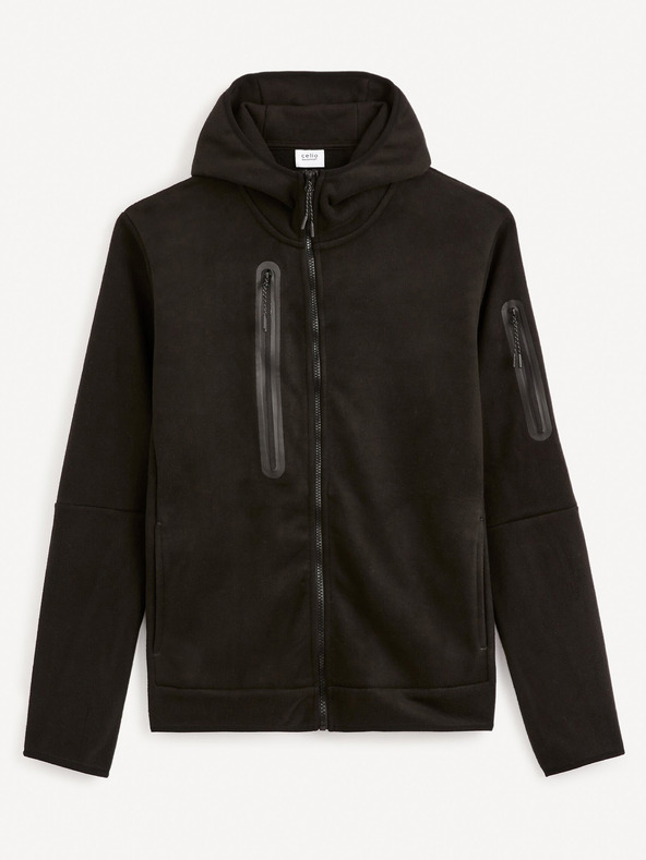 Celio Černá pánská mikina na zip s kapucí Celio Fecoldyoke