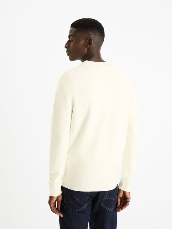 Celio Krémový pánský basic svetr Celio Felinode