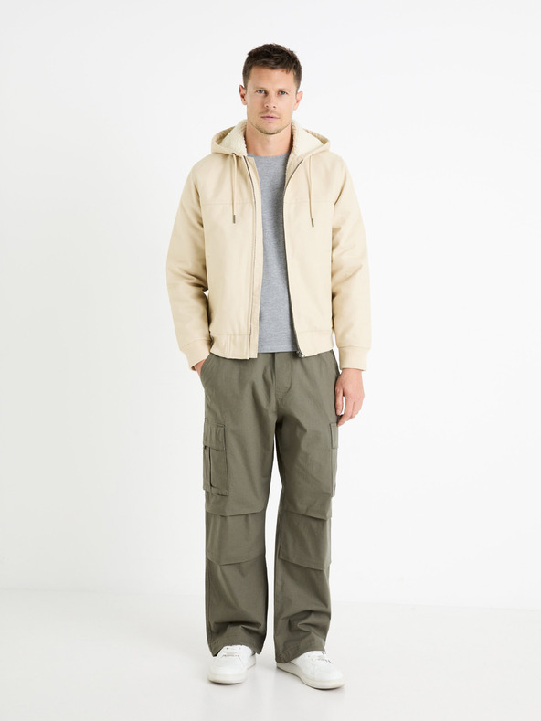 Celio Krémová pánská bunda s umělým kožíškem Celio Fuhoodie