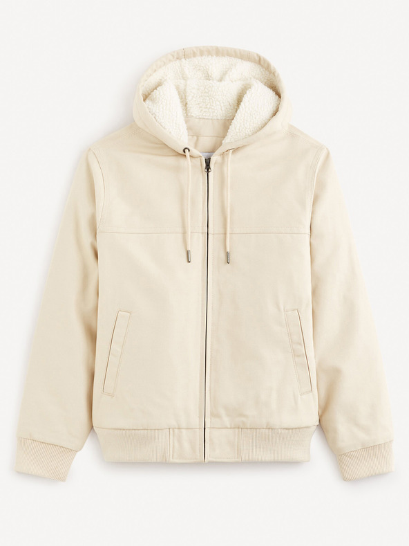 Celio Krémová pánská bunda s umělým kožíškem Celio Fuhoodie