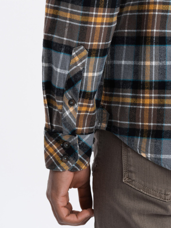 Ombre Clothing Oranžovo-šedá pánská svrchní flanelová košile Ombre Clothing