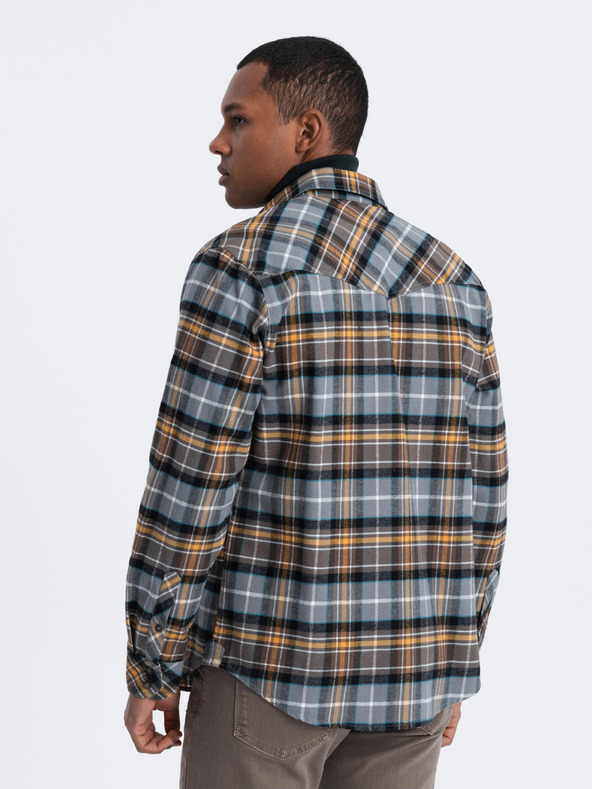 Ombre Clothing Oranžovo-šedá pánská svrchní flanelová košile Ombre Clothing