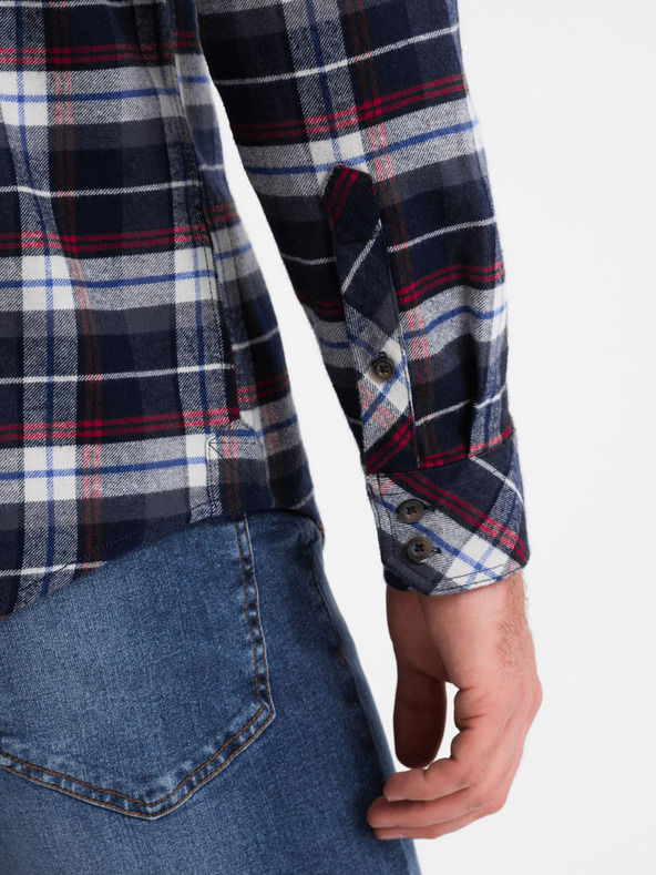 Ombre Clothing Tmavě modrá pánská svrchní flanelová košile Ombre Clothing