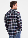 Ombre Clothing Tmavě modrá pánská svrchní flanelová košile Ombre Clothing