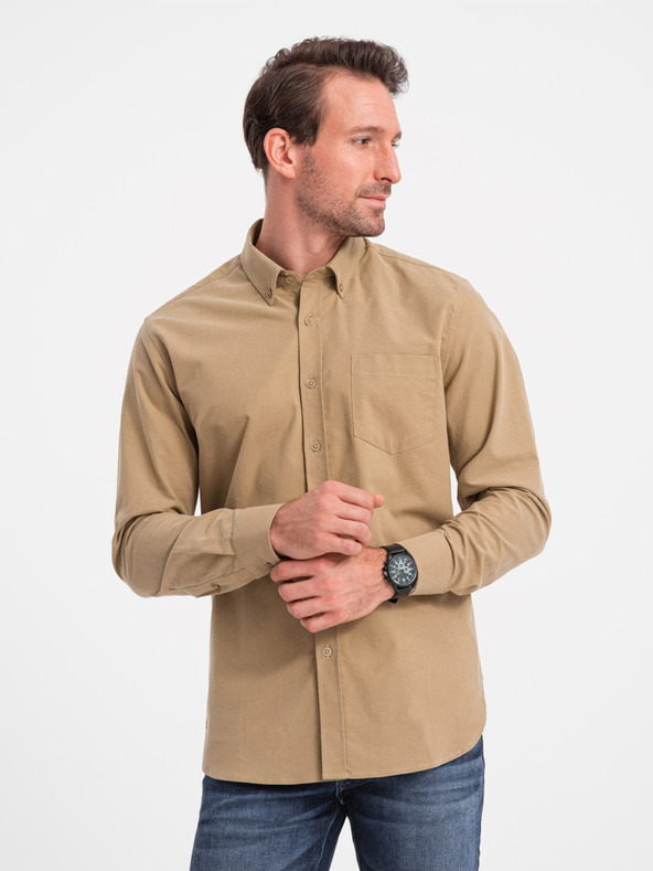 Ombre Clothing Světle hnědá pánská košile Ombre Clothing