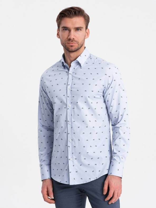 Ombre Clothing Světle modrá pánská vzorovaná košile Ombre Clothing