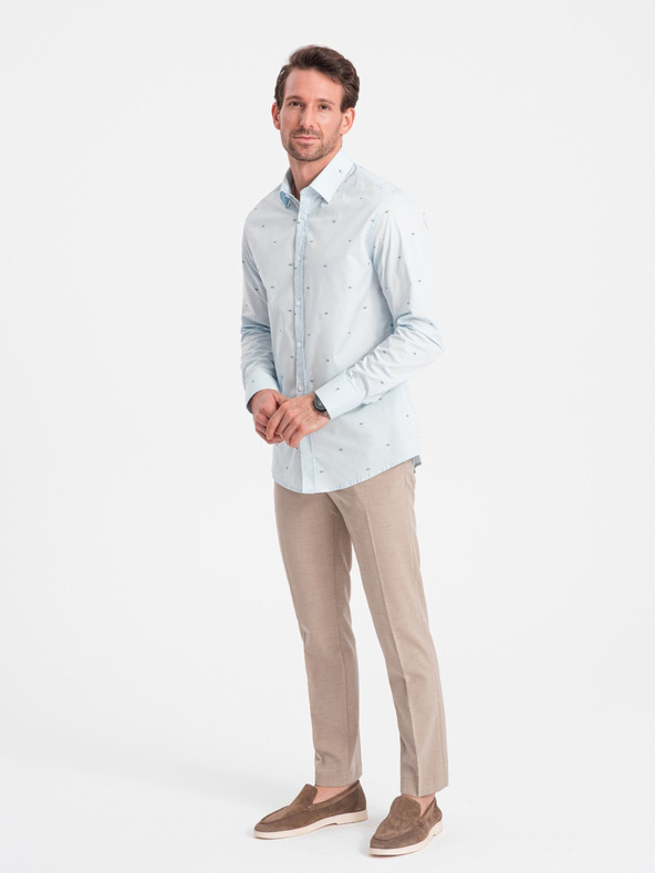 Ombre Clothing Světle modrá pánská vzorovaná košile Ombre Clothing