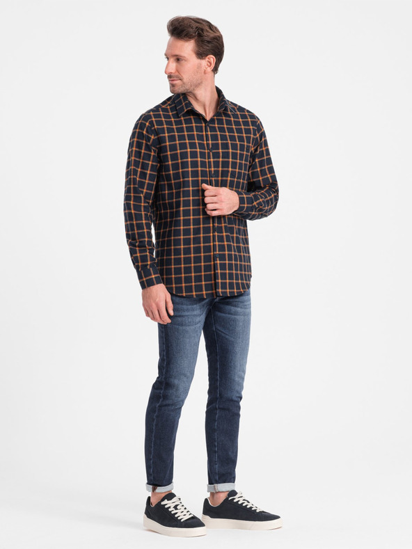 Ombre Clothing Oranžovo-modrá pánská kostkovaná flanelová košile Ombre Clothing