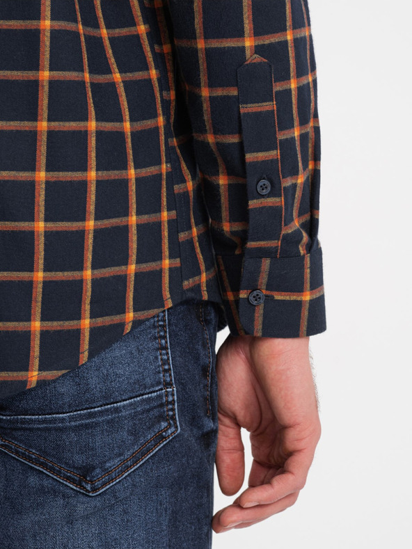 Ombre Clothing Oranžovo-modrá pánská kostkovaná flanelová košile Ombre Clothing