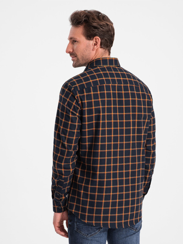 Ombre Clothing Oranžovo-modrá pánská kostkovaná flanelová košile Ombre Clothing
