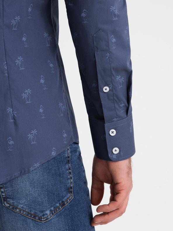 Ombre Clothing Tmavě modrá pánská vzorovaná košile Ombre Clothing