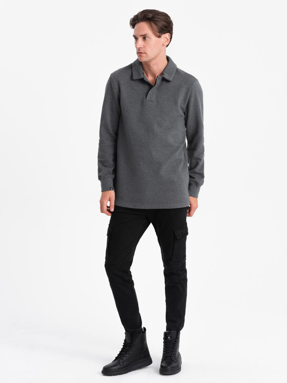 Ombre Clothing Šedá pánská basic mikina s límečkem Ombre Clothing