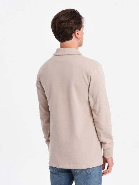 Ombre Clothing Béžová pánská basic mikina s límečkem Ombre Clothing