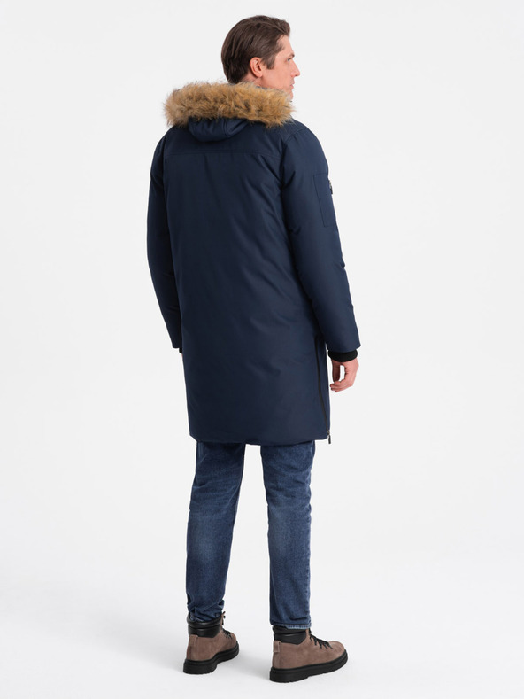 Ombre Clothing Tmavě modrá pánská zimní bunda s umělým kožíškem Ombre Clothing Alaskan