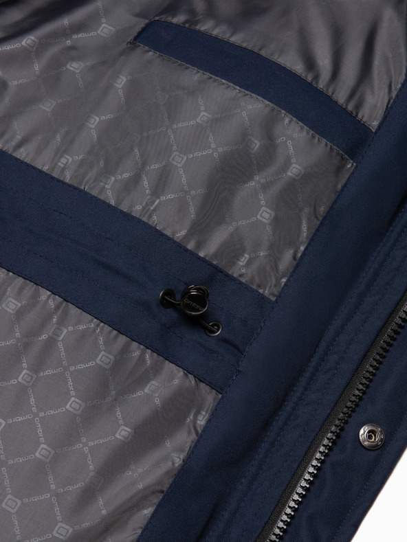 Ombre Clothing Tmavě modrá pánská zimní bunda s umělým kožíškem Ombre Clothing Alaskan