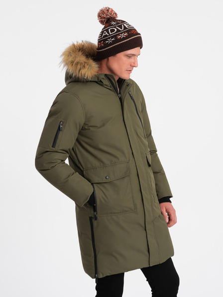 Ombre Clothing Zelená pánská zimní bunda s umělým kožíškem Ombre Clothing Alaskan
