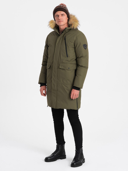 Ombre Clothing Zelená pánská zimní bunda s umělým kožíškem Ombre Clothing Alaskan