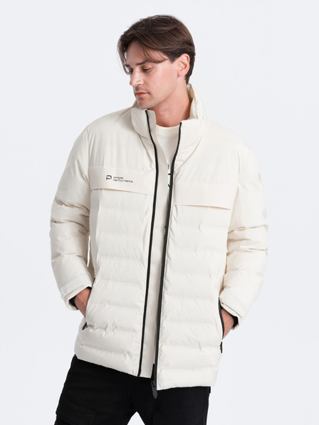 Ombre Clothing Krémová pánská prošívaná zimní bunda Ombre Clothing