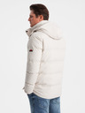 Ombre Clothing Krémová pánská prošívaná zimní bunda s kapucí Ombre Clothing