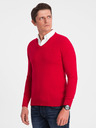 Ombre Clothing Červený pánský svetr s košilovým límcem Ombre Clothing