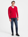Ombre Clothing Červený pánský svetr s košilovým límcem Ombre Clothing