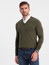 Ombre Clothing Zelený pánský svetr s košilovým límcem Ombre Clothing