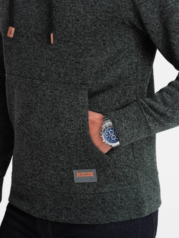 Ombre Clothing Tmavě zelená pánská žíhaná mikina s kapucí Ombre Clothing