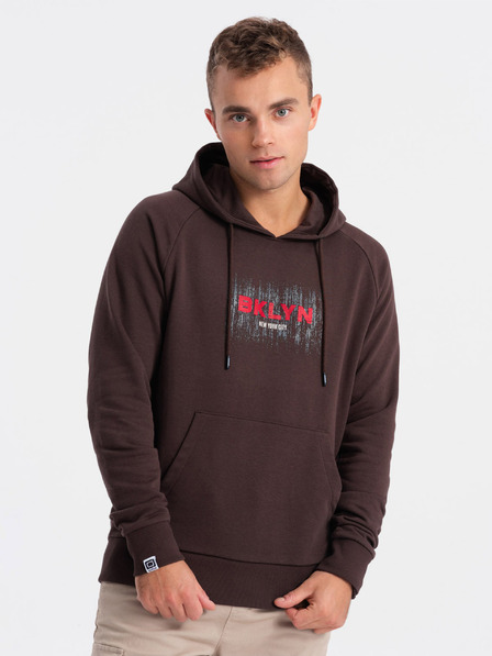 Ombre Clothing Tmavě hnědá pánská mikina s potiskem Ombre Clothing