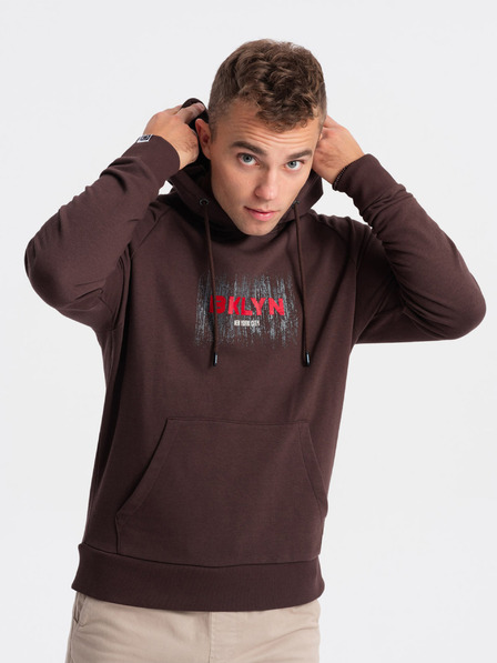 Ombre Clothing Tmavě hnědá pánská mikina s potiskem Ombre Clothing