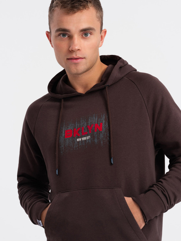 Ombre Clothing Tmavě hnědá pánská mikina s potiskem Ombre Clothing