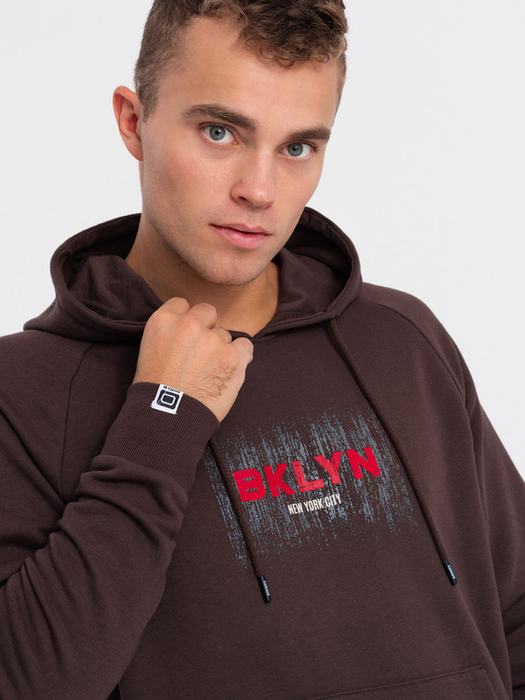 Ombre Clothing Tmavě hnědá pánská mikina s potiskem Ombre Clothing